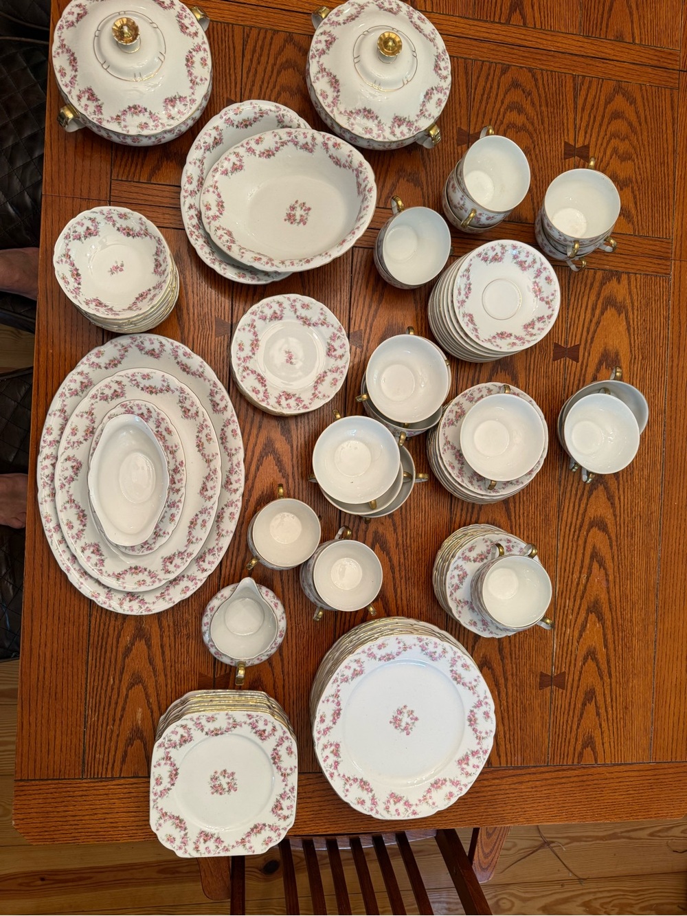 Porcelain Dinnerware Set in White with Pink Floral Pattern